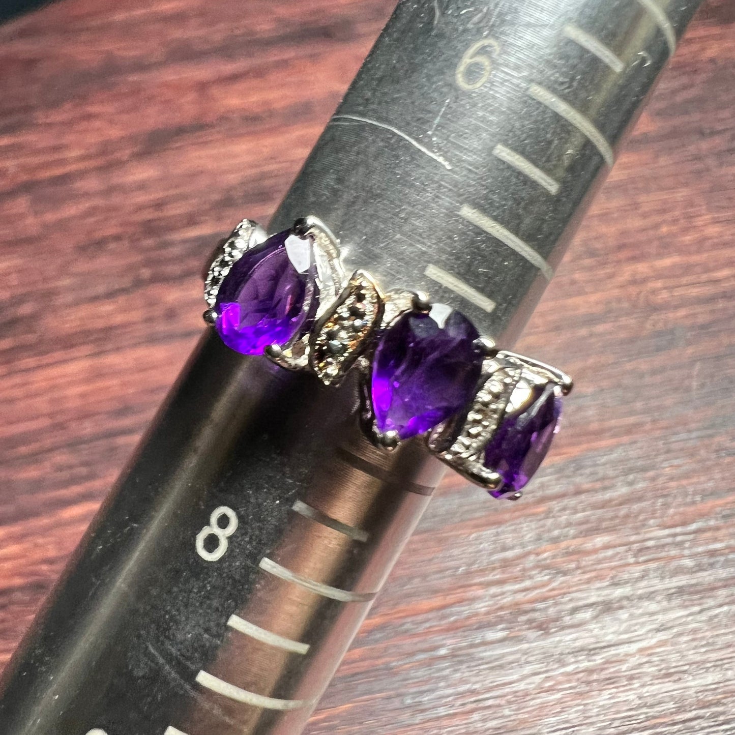 White Gold Rhodium over Sterling silver Amethyst and Topaz Ring | Size 7