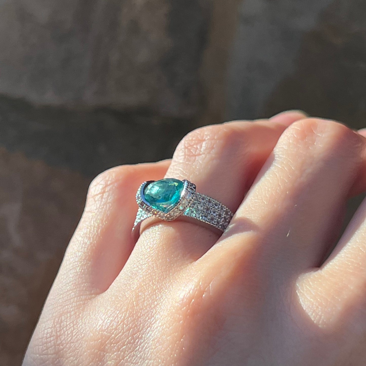 Aquamarine with cubic zirconia Ring outdoor lighting