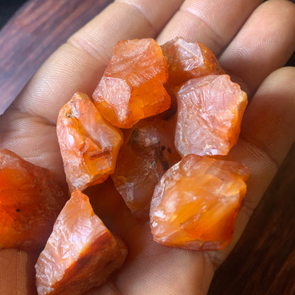 Raw Carnelian in palm everyday use