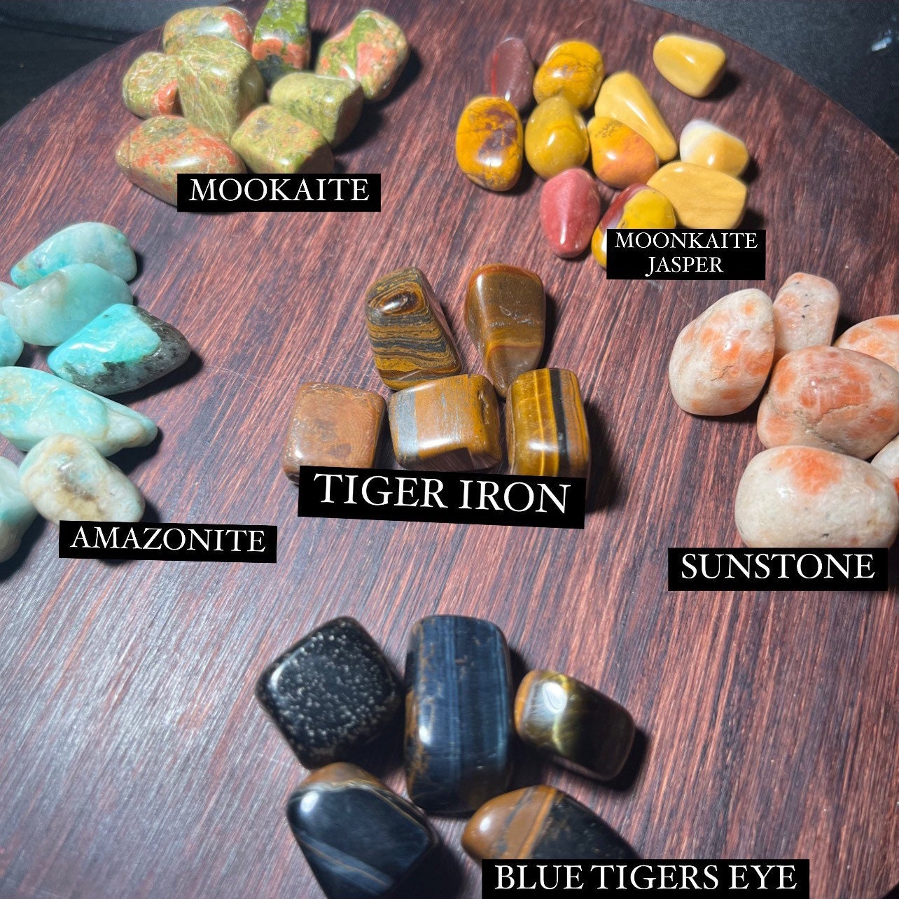 Mookaite, AMazonite, Tiger Iron, Sunstone, Blue Tigers Eye