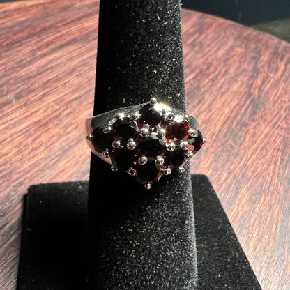 Rhodium over Sterling Silver Garnet Ring | Size 7