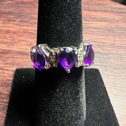White Gold Rhodium over Sterling silver Amethyst and Topaz Ring | Size 7