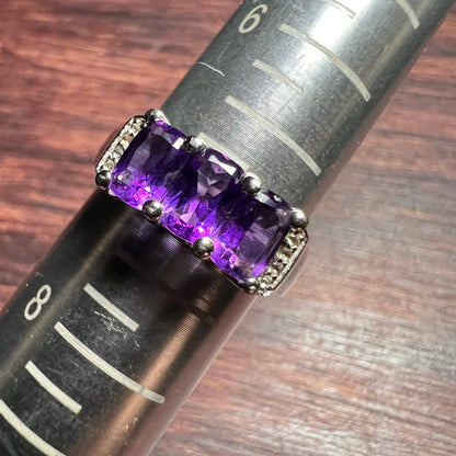 Rhodium over Sterling Silver Amethyst Ring | Size 7