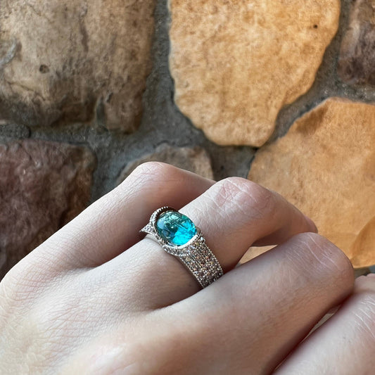 Aquamarine with cubic zirconia Ring