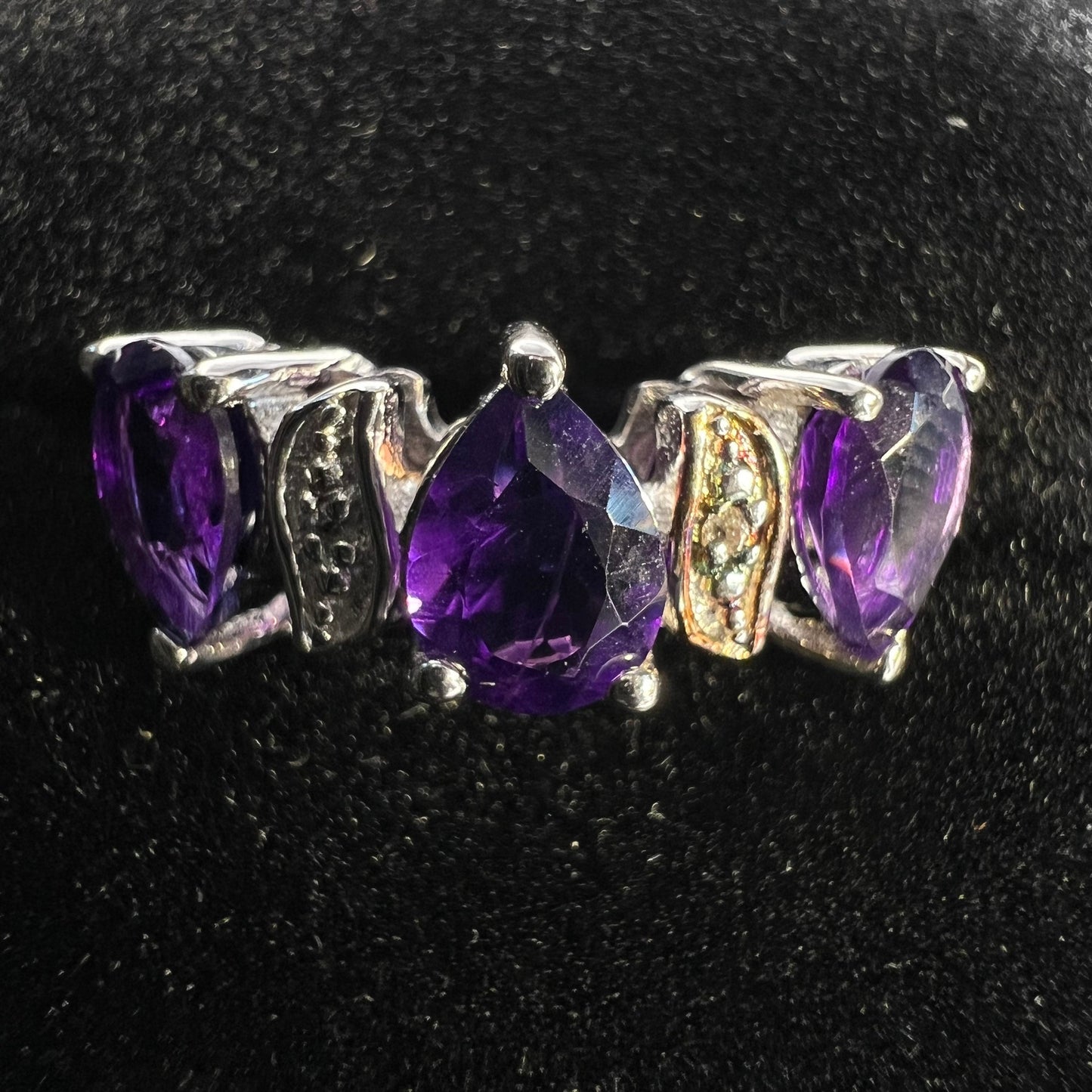 White Gold Rhodium over Sterling silver Amethyst and Topaz Ring | Size 7