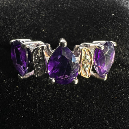 White Gold Rhodium over Sterling silver Amethyst and Topaz Ring | Size 7