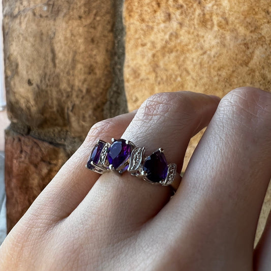 White Gold Rhodium over Sterling silver Amethyst and Topaz Ring | Size 7