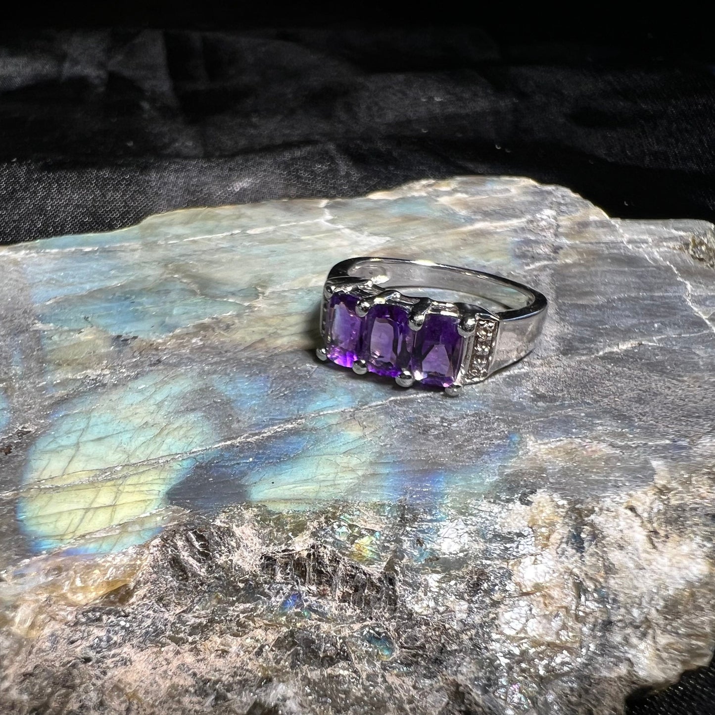 Rhodium over Sterling Silver Amethyst Ring | Size 7