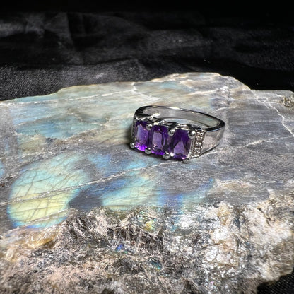 Rhodium over Sterling Silver Amethyst Ring | Size 7
