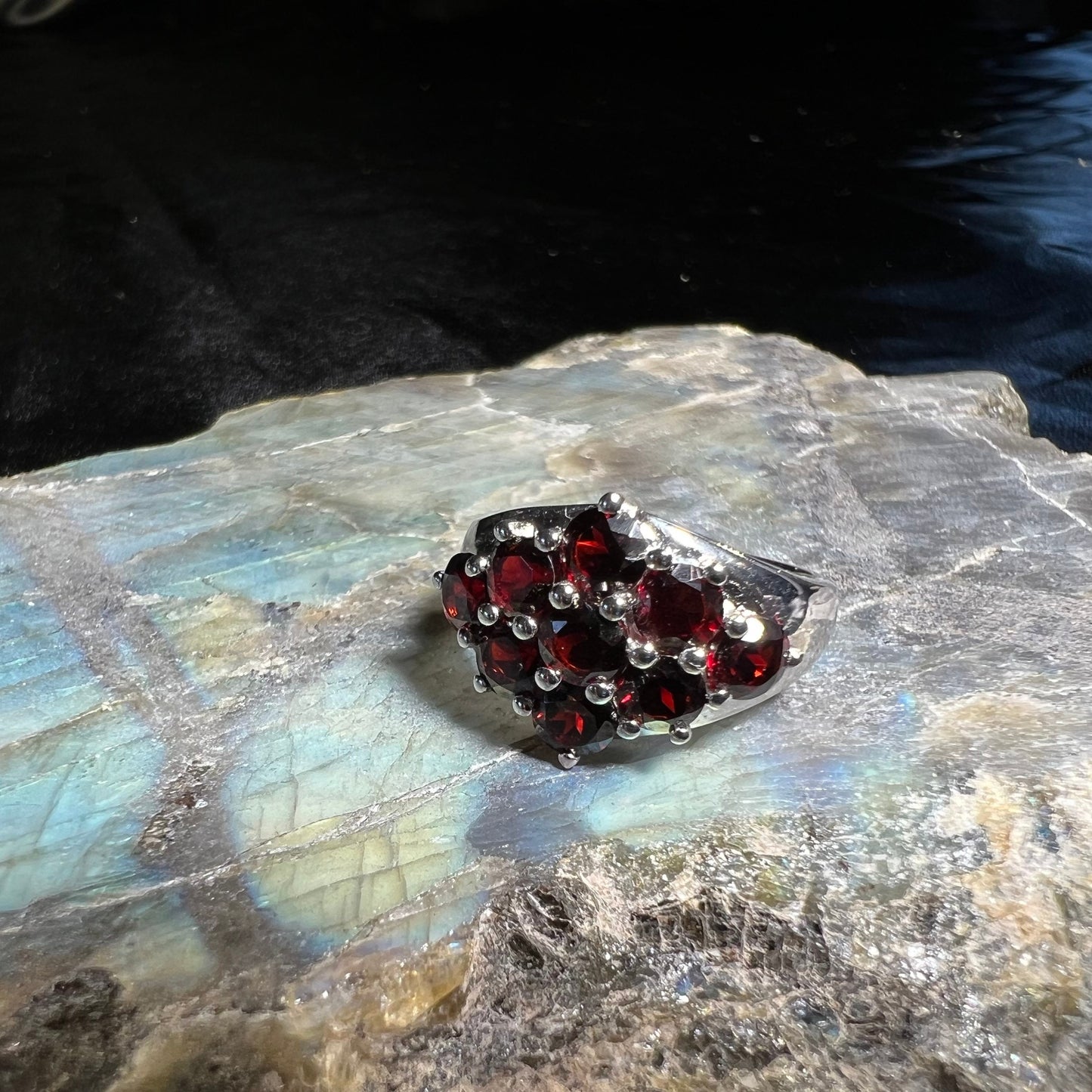 Rhodium over Sterling Silver Garnet Ring | Size 7